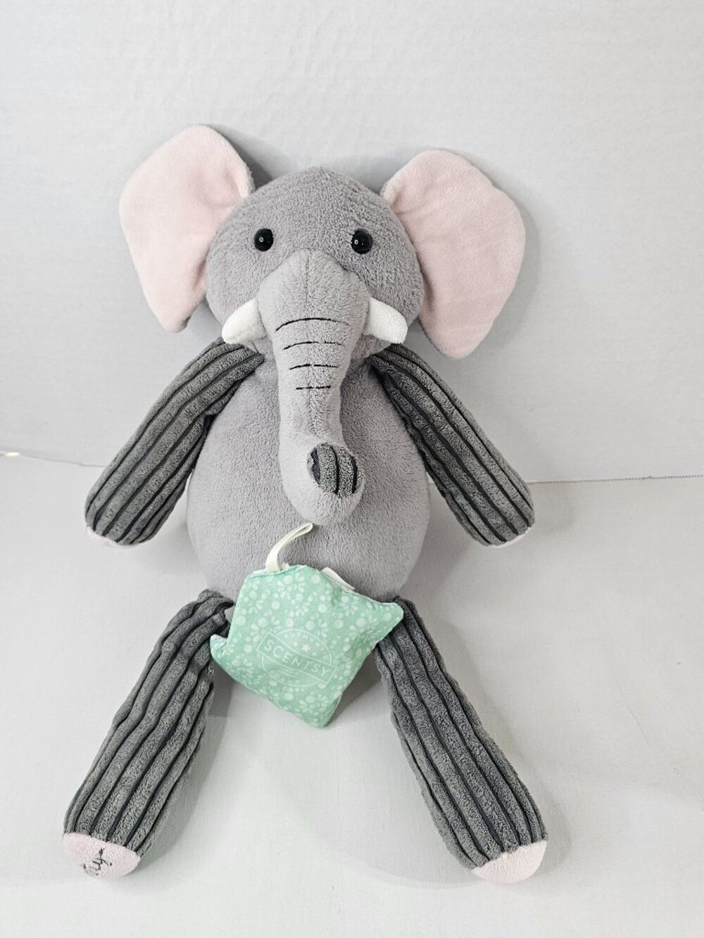 Scentsy Buddy Ollie Gray Elephant Plush Corduroy Scent Pak Stuffed Animal Toy